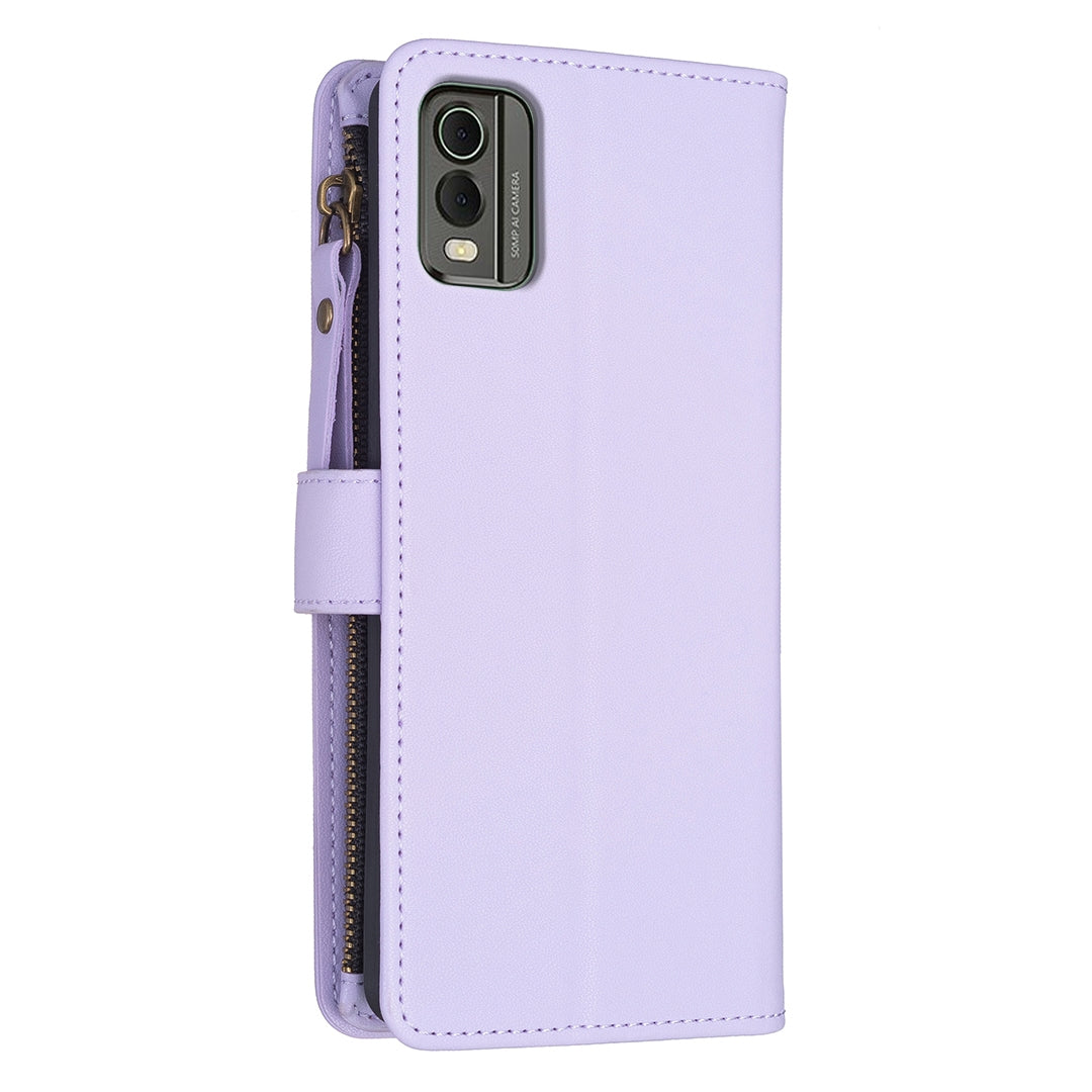 Nokia C32 Leather Flip Wallet Phone Case with 9 Card Slots, Zipper Compartment, and Adjustable Stand