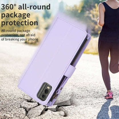 Nokia C32 Leather Flip Wallet Phone Case with 9 Card Slots, Zipper Compartment, and Adjustable Stand