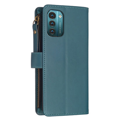 Nokia G21 Leather Flip Wallet Phone Case with 9 Card Slots, Zipper Compartment, and Adjustable Stand