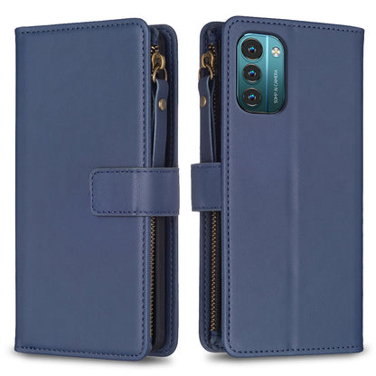Nokia G21 Leather Flip Wallet Phone Case with 9 Card Slots, Zipper Compartment, and Adjustable Stand