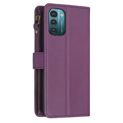 Nokia G21 Leather Flip Wallet Phone Case with 9 Card Slots, Zipper Compartment, and Adjustable Stand