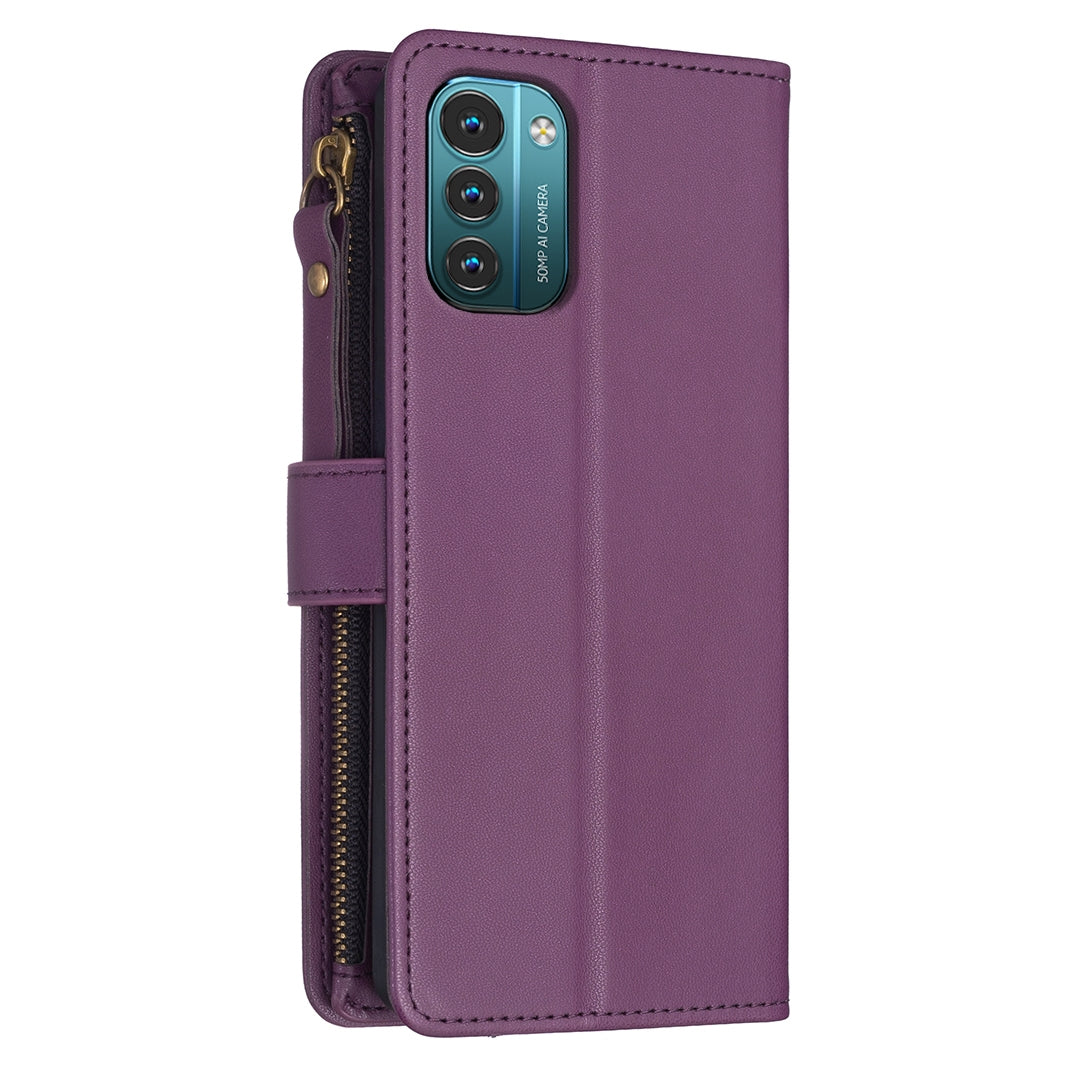 Nokia G11 Leather Flip Wallet Phone Case with 9 Card Slots, Zipper Compartment, and Adjustable Stand