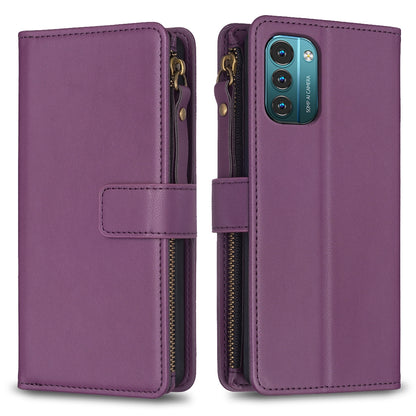 Nokia G11 Leather Flip Wallet Phone Case with 9 Card Slots, Zipper Compartment, and Adjustable Stand