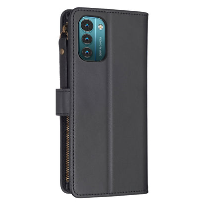 Nokia G21 Leather Flip Wallet Phone Case with 9 Card Slots, Zipper Compartment, and Adjustable Stand