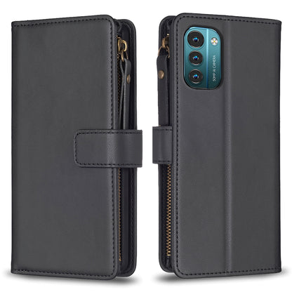 Nokia G11 Leather Flip Wallet Phone Case with 9 Card Slots, Zipper Compartment, and Adjustable Stand