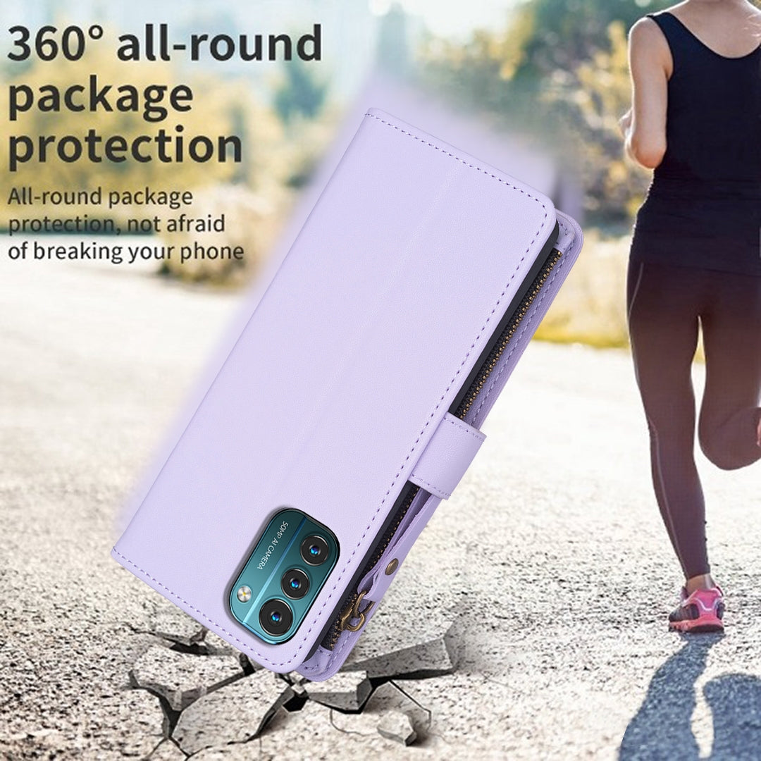 Nokia G11 Leather Flip Wallet Phone Case with 9 Card Slots, Zipper Compartment, and Adjustable Stand