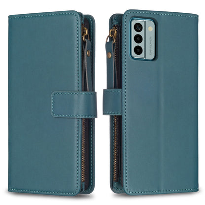 Nokia G22 Leather Flip Wallet Phone Case with 9 Card Slots, Zipper Compartment, and Adjustable Stand