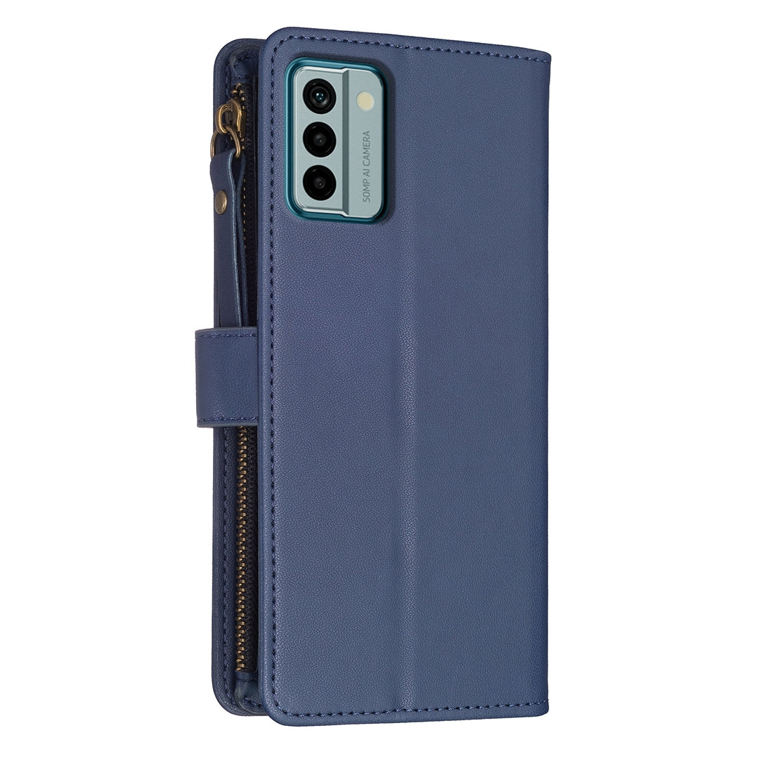 Nokia G22 Leather Flip Wallet Phone Case with 9 Card Slots, Zipper Compartment, and Adjustable Stand