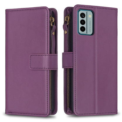 Nokia G22 Leather Flip Wallet Phone Case with 9 Card Slots, Zipper Compartment, and Adjustable Stand