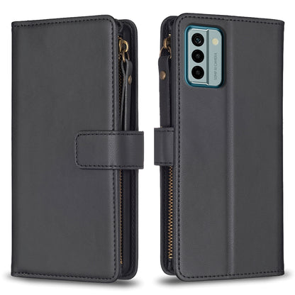 Nokia G22 Leather Flip Wallet Phone Case with 9 Card Slots, Zipper Compartment, and Adjustable Stand