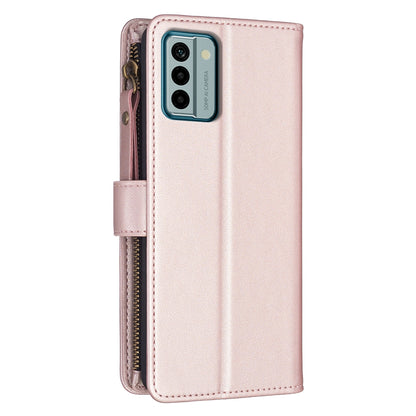 Nokia G22 Leather Flip Wallet Phone Case with 9 Card Slots, Zipper Compartment, and Adjustable Stand