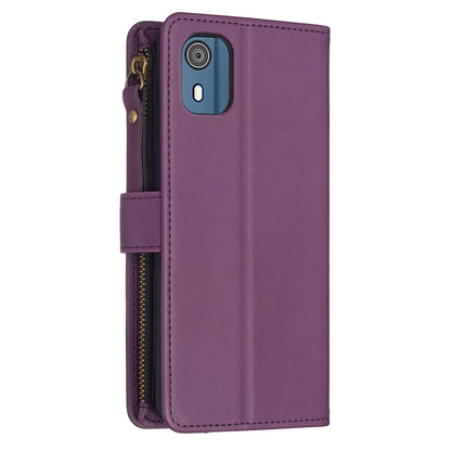 Nokia C02 Leather Flip Wallet Phone Case with 9 Card Slots, Zipper Compartment, and Adjustable Stand