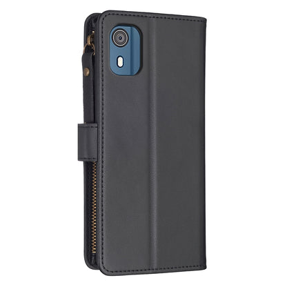 Nokia C02 Leather Flip Wallet Phone Case with 9 Card Slots, Zipper Compartment, and Adjustable Stand