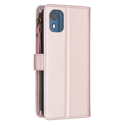 Nokia C02 Leather Flip Wallet Phone Case with 9 Card Slots, Zipper Compartment, and Adjustable Stand