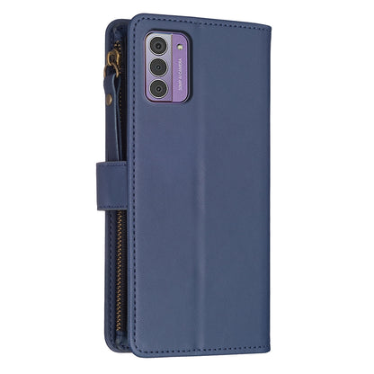 Nokia G42 Leather Flip Wallet Phone Case with 9 Card Slots, Zipper Compartment, and Adjustable Stand