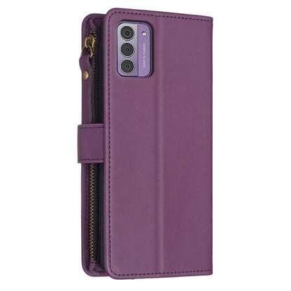 Nokia G310 Leather Flip Wallet Phone Case with 9 Card Slots, Zipper Compartment, and Adjustable Stand