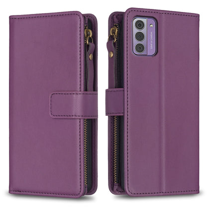 Nokia G310 Leather Flip Wallet Phone Case with 9 Card Slots, Zipper Compartment, and Adjustable Stand