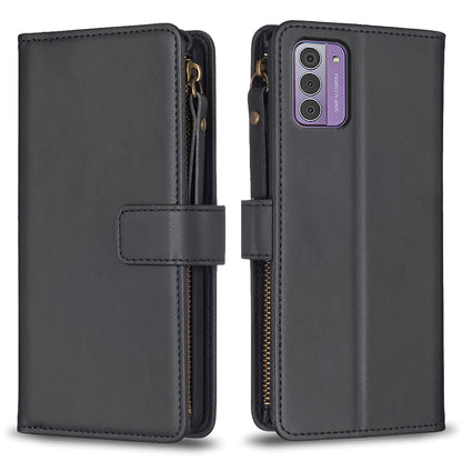 Nokia G42 Leather Flip Wallet Phone Case with 9 Card Slots, Zipper Compartment, and Adjustable Stand