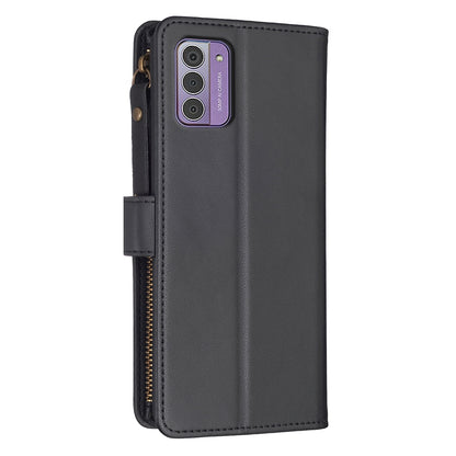 Nokia G42 Leather Flip Wallet Phone Case with 9 Card Slots, Zipper Compartment, and Adjustable Stand