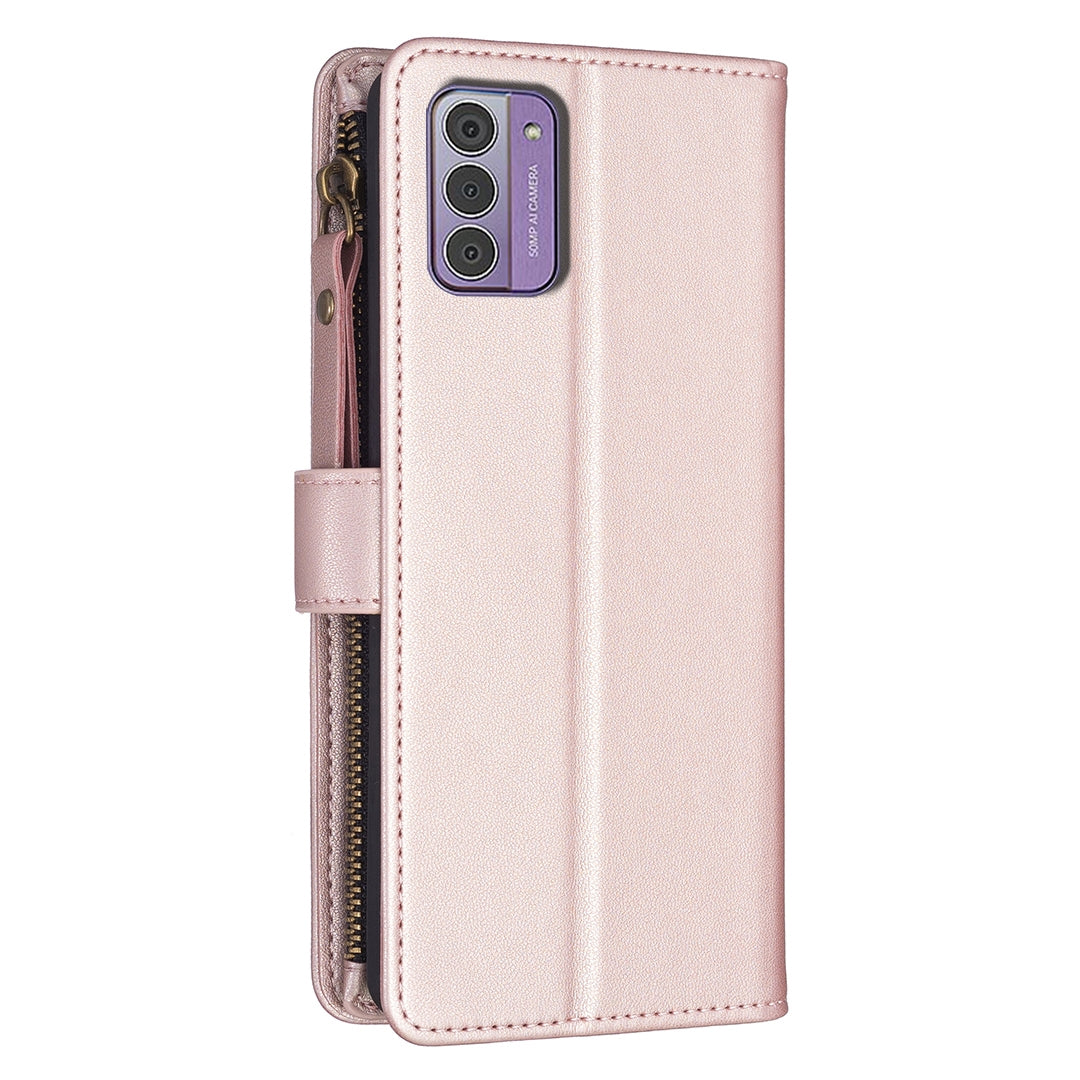 Nokia G310 Leather Flip Wallet Phone Case with 9 Card Slots, Zipper Compartment, and Adjustable Stand