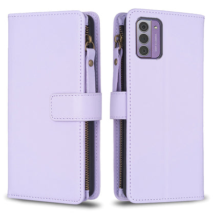 Nokia G42 Leather Flip Wallet Phone Case with 9 Card Slots, Zipper Compartment, and Adjustable Stand