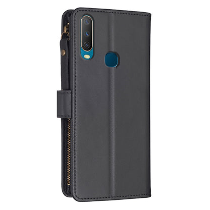 vivo Y11 Leather Flip Wallet Phone Case with 9 Card Slots, Zipper Compartment, and Adjustable Stand