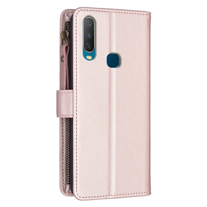 vivo Y15 Leather Flip Wallet Phone Case with 9 Card Slots, Zipper Compartment, and Adjustable Stand