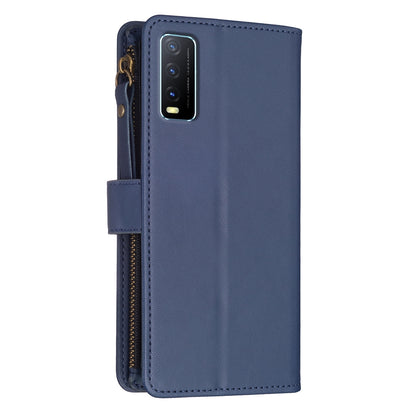 vivo Y20 Leather Flip Wallet Phone Case with 9 Card Slots, Zipper Compartment, and Adjustable Stand