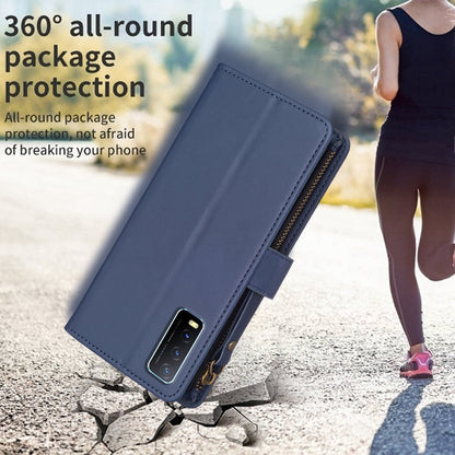 vivo Y20 Leather Flip Wallet Phone Case with 9 Card Slots, Zipper Compartment, and Adjustable Stand