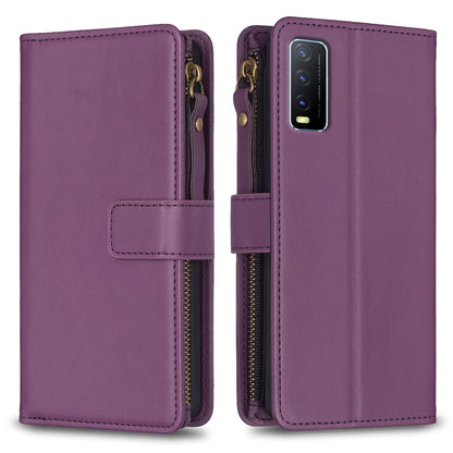 vivo Y20 Leather Flip Wallet Phone Case with 9 Card Slots, Zipper Compartment, and Adjustable Stand