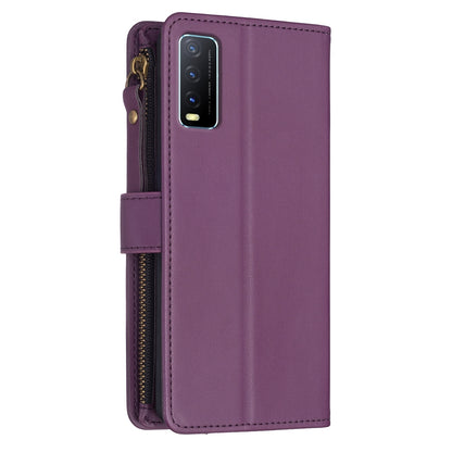vivo Y20 Leather Flip Wallet Phone Case with 9 Card Slots, Zipper Compartment, and Adjustable Stand