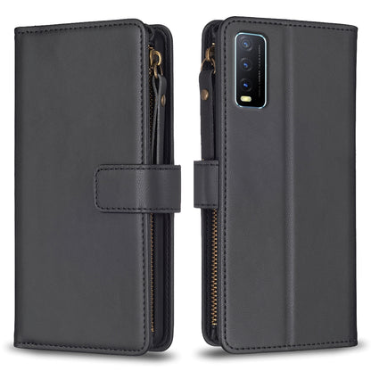 vivo Y20 Leather Flip Wallet Phone Case with 9 Card Slots, Zipper Compartment, and Adjustable Stand