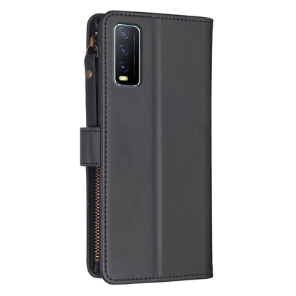 vivo Y20 Leather Flip Wallet Phone Case with 9 Card Slots, Zipper Compartment, and Adjustable Stand