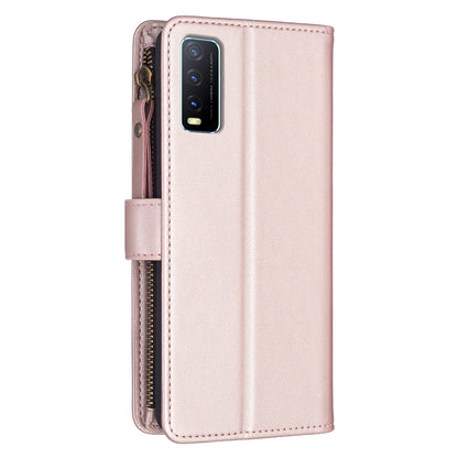 vivo Y20 Leather Flip Wallet Phone Case with 9 Card Slots, Zipper Compartment, and Adjustable Stand