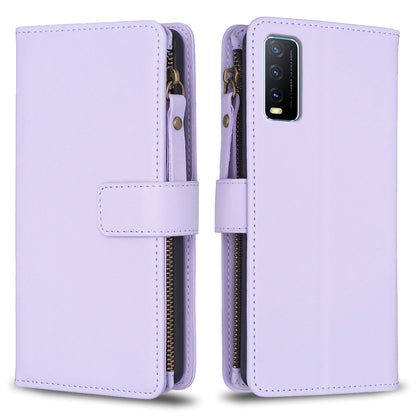 vivo Y20 Leather Flip Wallet Phone Case with 9 Card Slots, Zipper Compartment, and Adjustable Stand