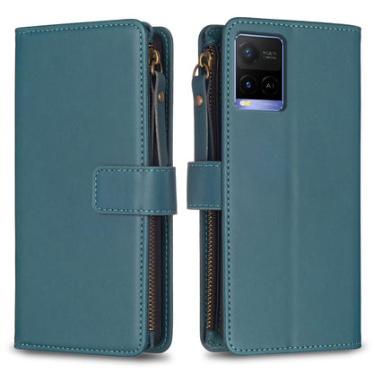 vivo Y21 Leather Flip Wallet Phone Case with 9 Card Slots, Zipper Compartment, and Adjustable Stand