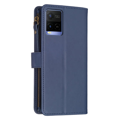 vivo Y21 Leather Flip Wallet Phone Case with 9 Card Slots, Zipper Compartment, and Adjustable Stand