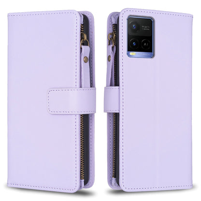 vivo Y21 Leather Flip Wallet Phone Case with 9 Card Slots, Zipper Compartment, and Adjustable Stand