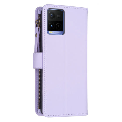 vivo Y33s Leather Flip Wallet Phone Case with 9 Card Slots, Zipper Compartment, and Adjustable Stand
