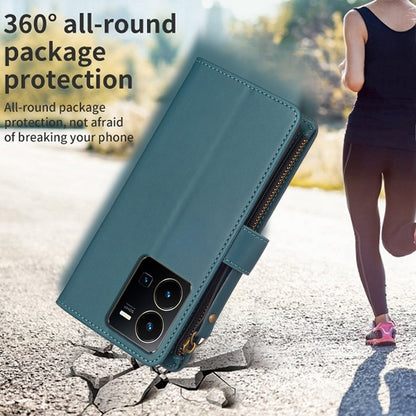 vivo Y22s Leather Flip Wallet Phone Case with 9 Card Slots, Zipper Compartment, and Adjustable Stand