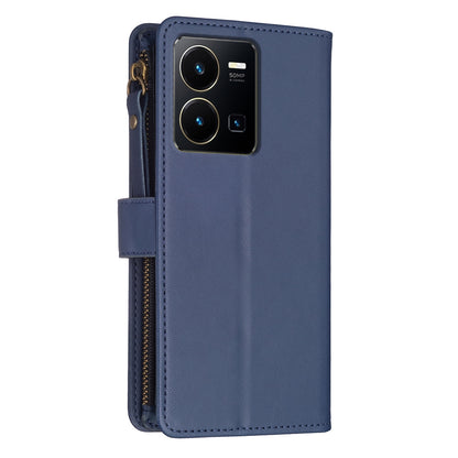 vivo Y22s Leather Flip Wallet Phone Case with 9 Card Slots, Zipper Compartment, and Adjustable Stand