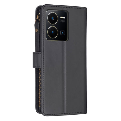 vivo Y22s Leather Flip Wallet Phone Case with 9 Card Slots, Zipper Compartment, and Adjustable Stand