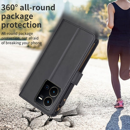 vivo Y22s Leather Flip Wallet Phone Case with 9 Card Slots, Zipper Compartment, and Adjustable Stand