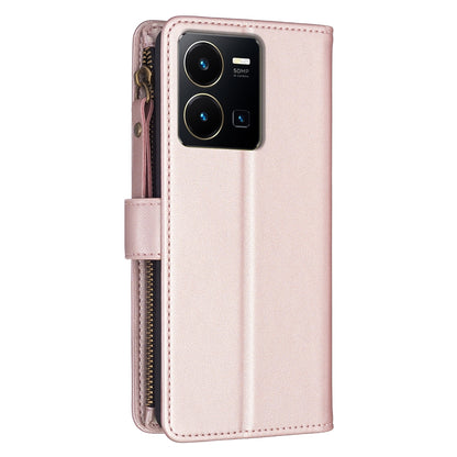 vivo Y22s Leather Flip Wallet Phone Case with 9 Card Slots, Zipper Compartment, and Adjustable Stand