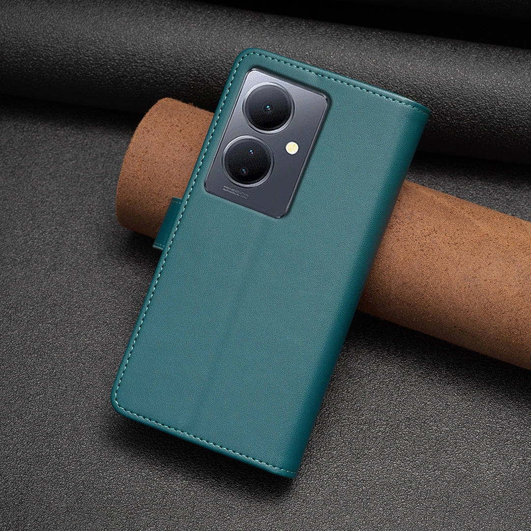 vivo Y78 5G Leather Flip Wallet Phone Case with 9 Card Slots, Zipper Compartment, and Adjustable Stand