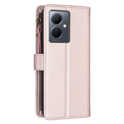 vivo Y78 5G Leather Flip Wallet Phone Case with 9 Card Slots, Zipper Compartment, and Adjustable Stand