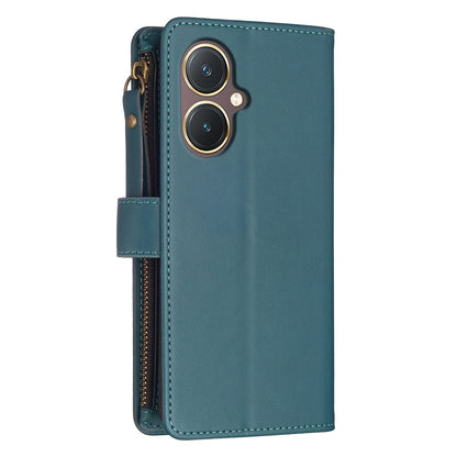 vivo Y27 4G Leather Flip Wallet Phone Case with 9 Card Slots, Zipper Compartment, and Adjustable Stand