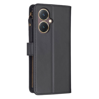vivo Y27 4G Leather Flip Wallet Phone Case with 9 Card Slots, Zipper Compartment, and Adjustable Stand