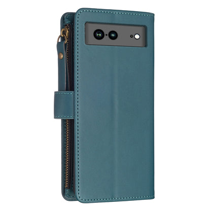 Google Pixel 7a Leather Flip Wallet Phone Case with 9 Card Slots, Zipper Compartment, and Adjustable Stand