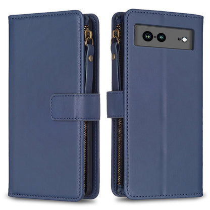 Google Pixel 7a Leather Flip Wallet Phone Case with 9 Card Slots, Zipper Compartment, and Adjustable Stand